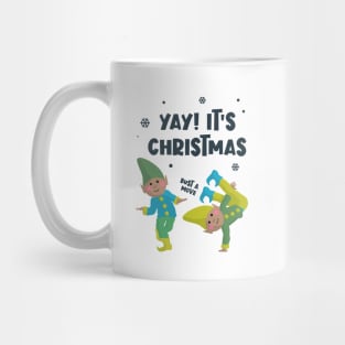 Yay, It's Christmas - Dancing Elves in Blue Snow Mug